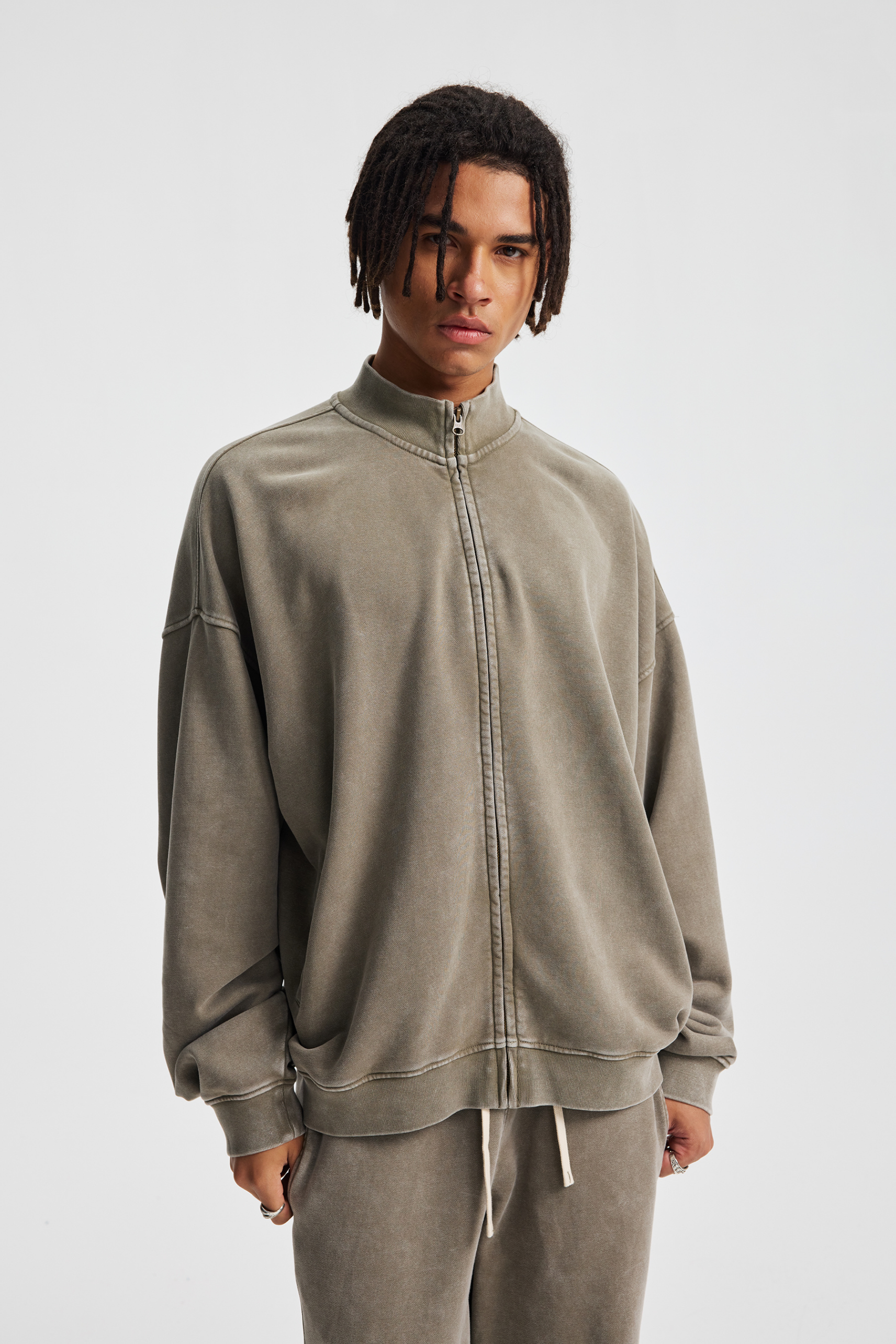 430gsm Garment Dyed Mock Neck Zip Jacket