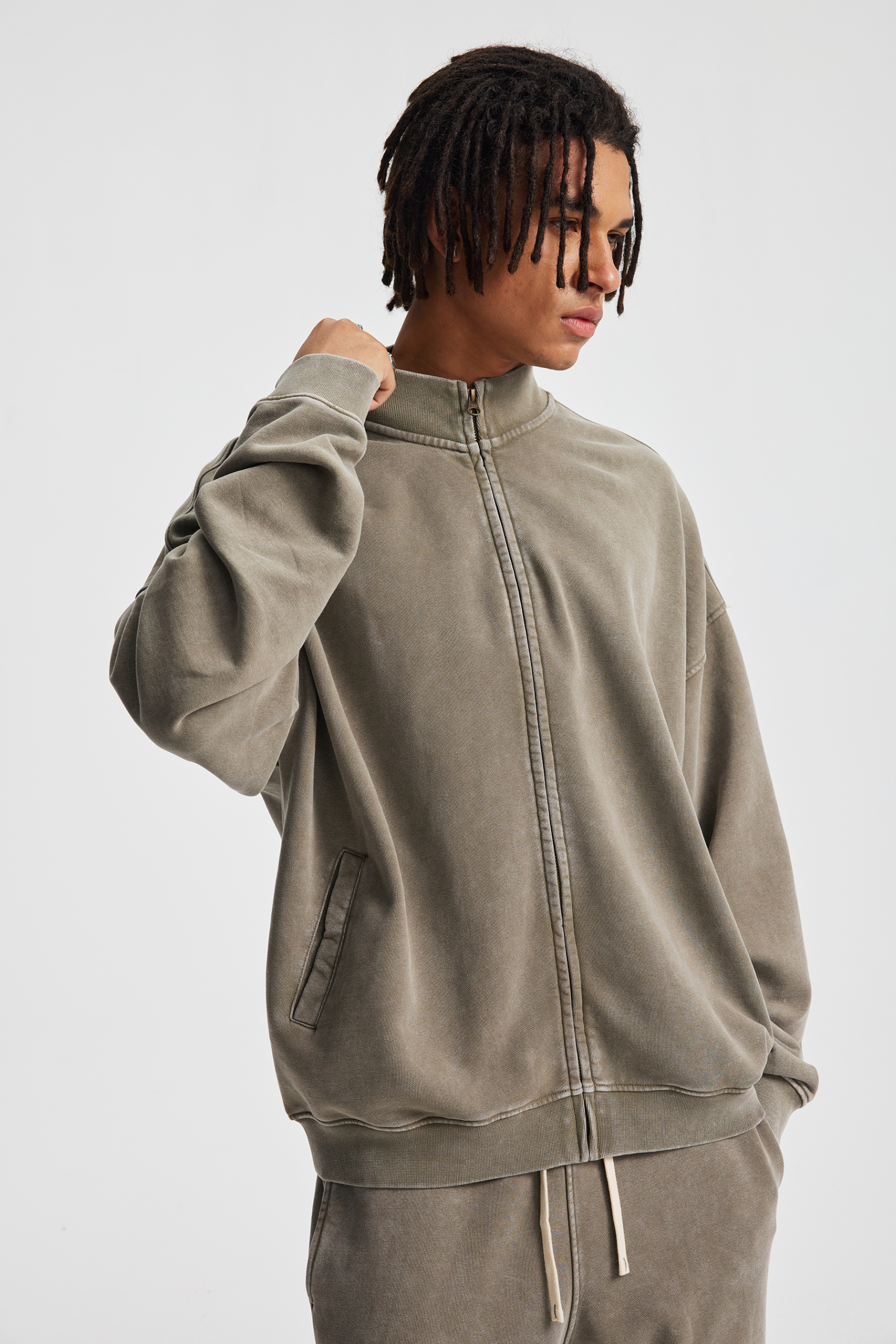 430gsm Garment Dyed Mock Neck Zip Jacket