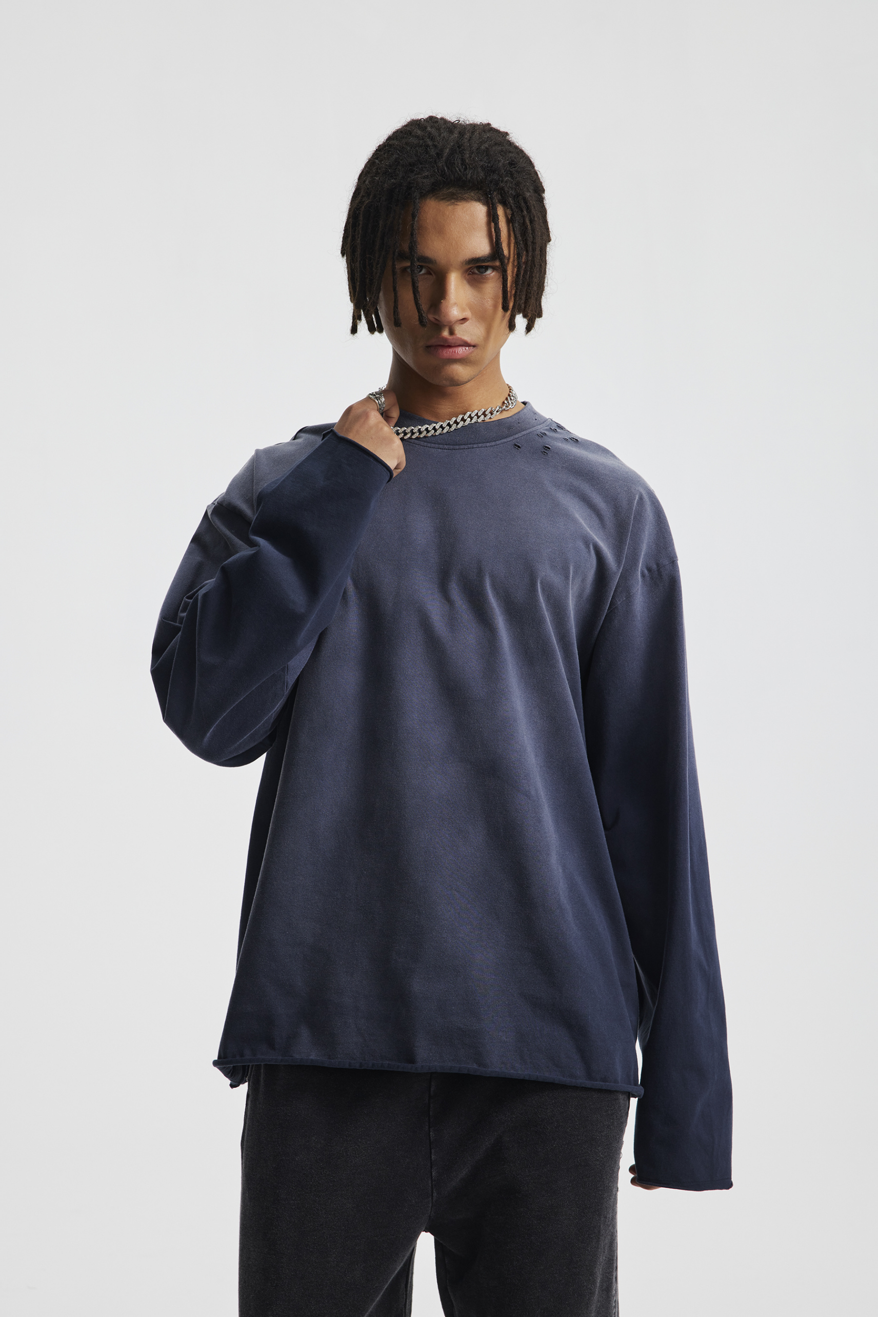275gsm Spray Dyed Distressed Long Sleeve Tee