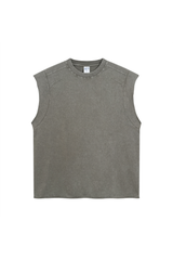 Raw-Edge Acid-Wash Sleeveless T-Shirt