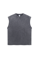 Raw-Edge Acid-Wash Sleeveless T-Shirt