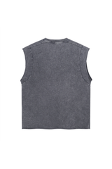 Raw-Edge Acid-Wash Sleeveless T-Shirt