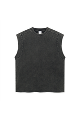 Raw-Edge Acid-Wash Sleeveless T-Shirt