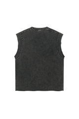 Raw-Edge Acid-Wash Sleeveless T-Shirt