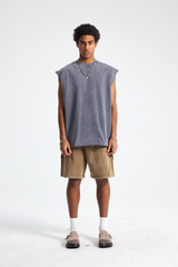 Raw-Edge Acid-Wash Sleeveless T-Shirt