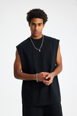 Oversized Raw-Edge Sleeveless T-Shirt
