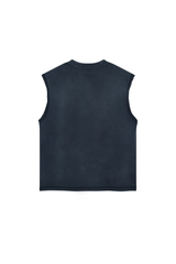 Stone Washed Raw-Edge Sleeveless T-Shirt