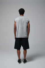 Stone Washed Raw-Edge Sleeveless T-Shirt