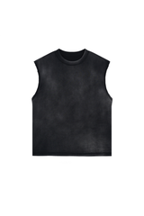 Stone Washed Raw-Edge Sleeveless T-Shirt