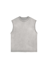 Stone Washed Raw-Edge Sleeveless T-Shirt