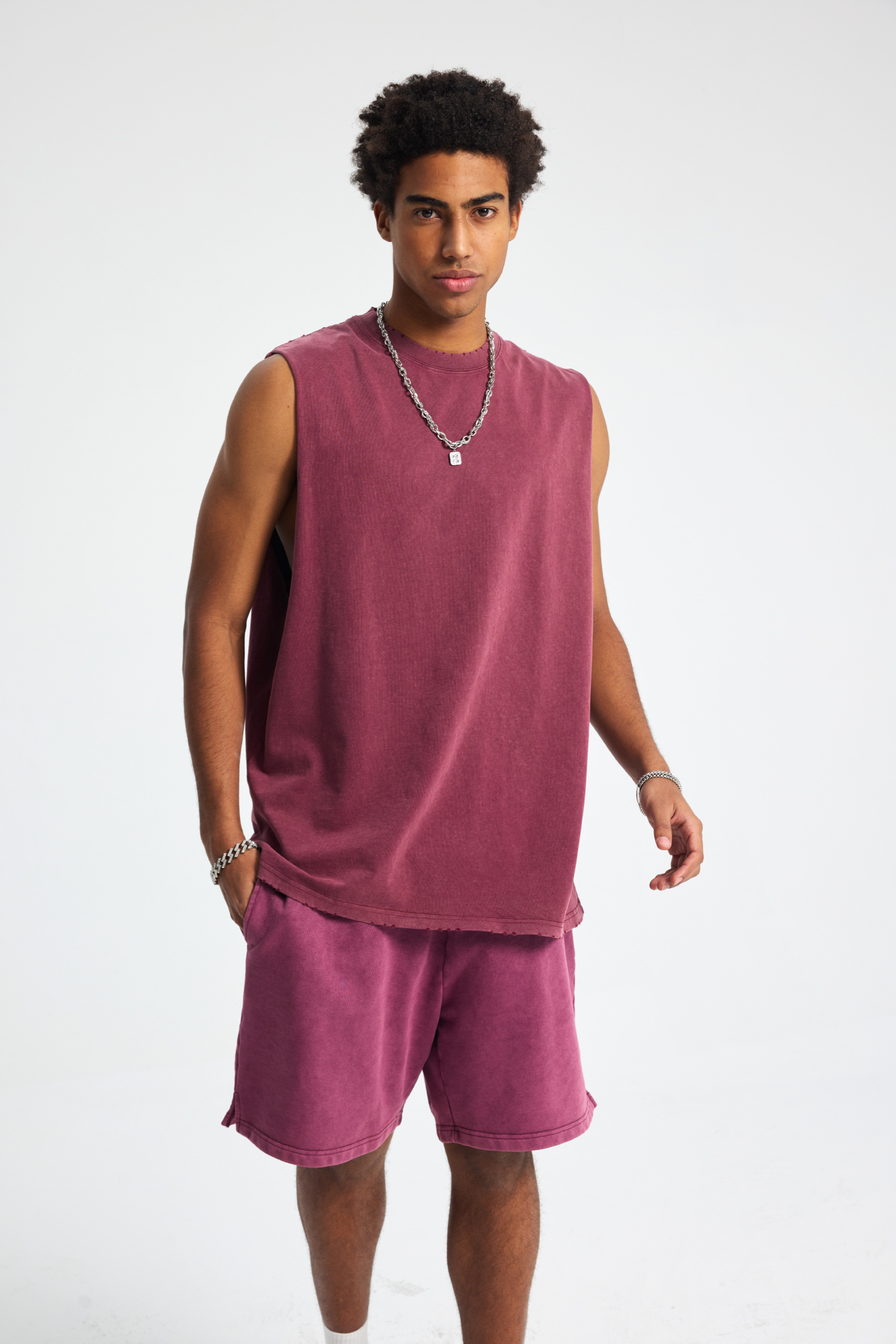 Distressed Raw-Edge Sleeveless Tee
