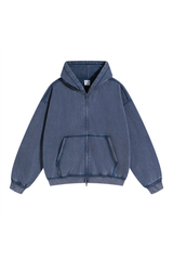Washed Raw-Edge Zip Hoodie
