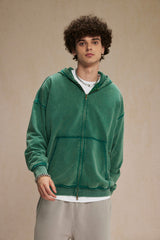 Washed Raw-Edge Zip Hoodie