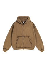 Washed Raw-Edge Zip Hoodie