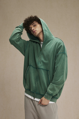 Washed Raw-Edge Zip Hoodie