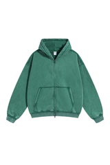 Washed Raw-Edge Zip Hoodie