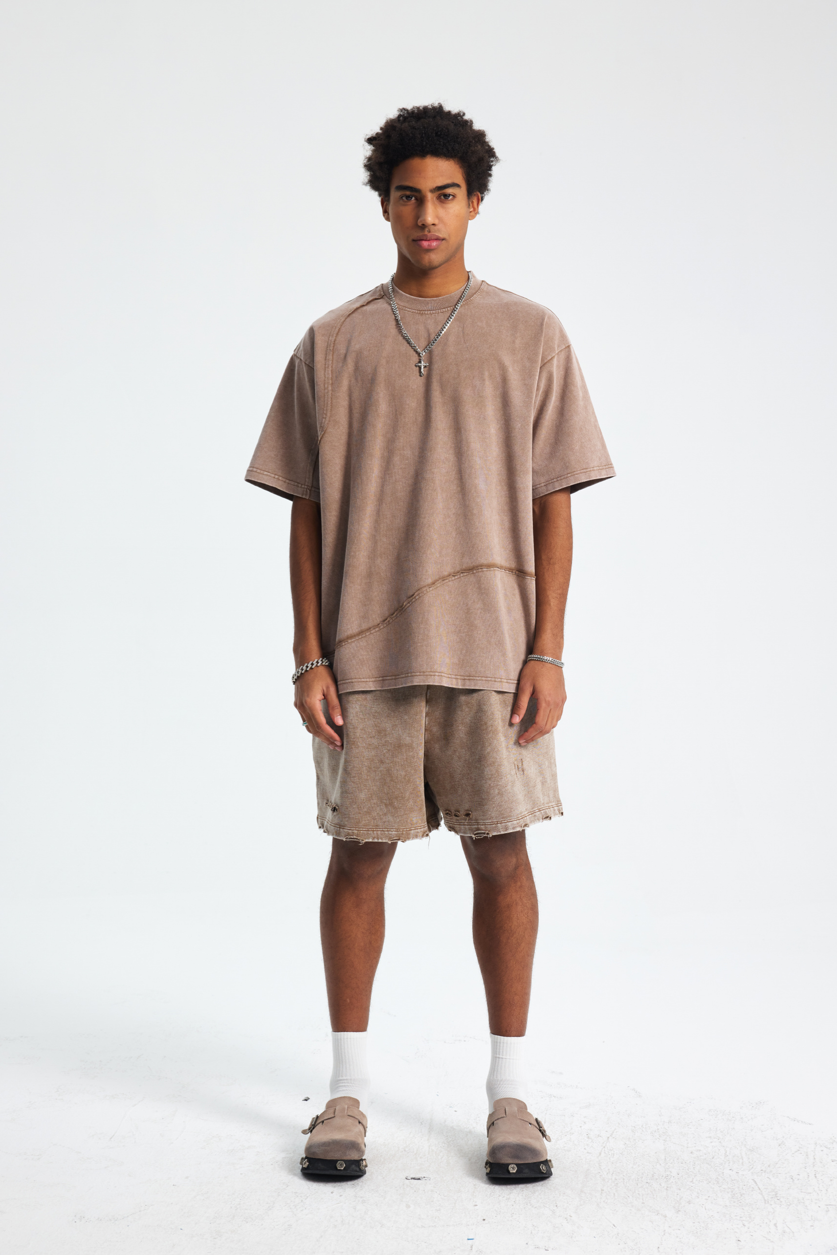 Oversized Raw-Edge Panelled T-Shirt