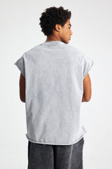 Oversized Raw-Edge Sleeveless T-Shirt