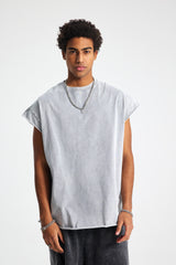Oversized Raw-Edge Sleeveless T-Shirt