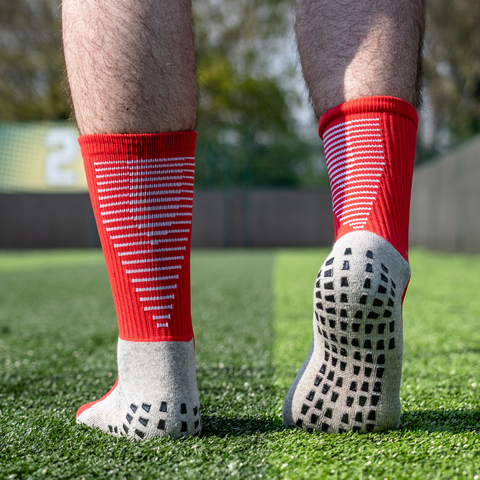 3 Pack Men's Red Football Socks With Grip-FOURMINT