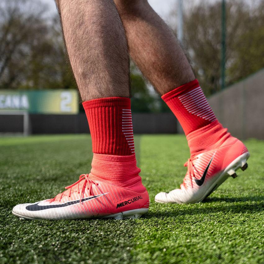 3 Pack Men's Red Football Socks With Grip-FOURMINT